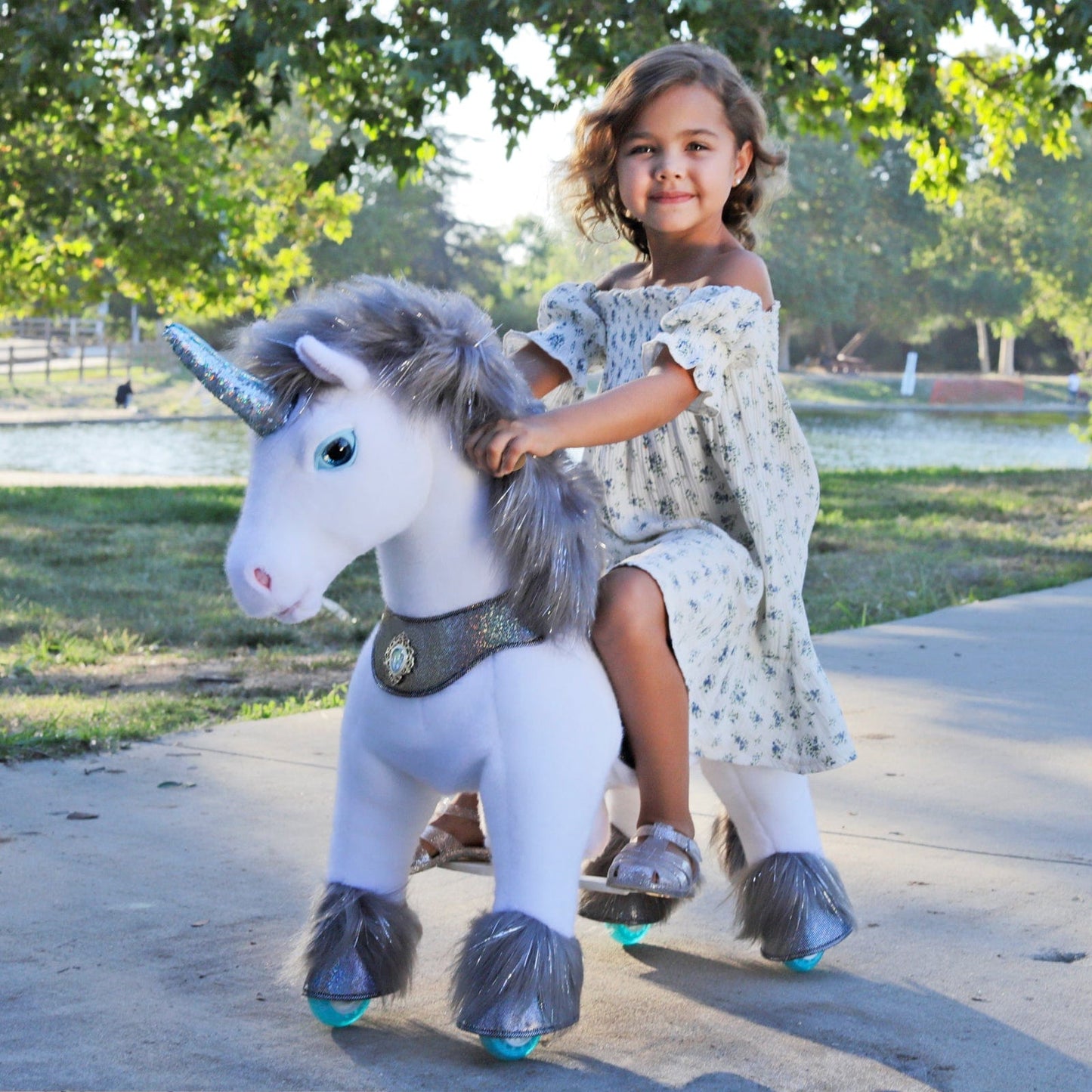 Model Y® Grey Unicorn Rideable Toy for Age 4-7