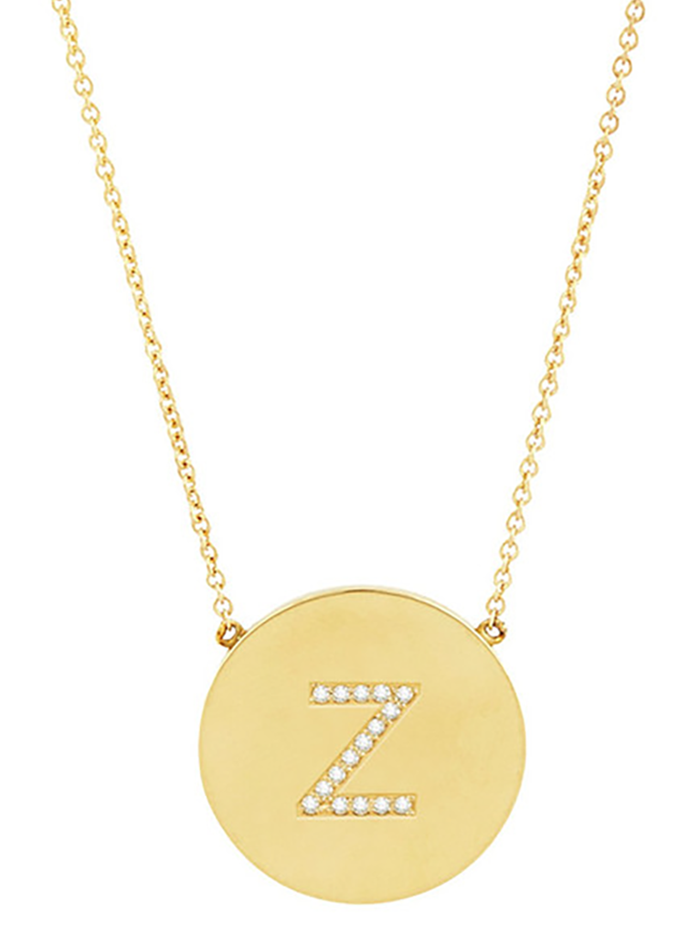 14K Gold Plated Sterling Silver CZ Round Initial Necklace