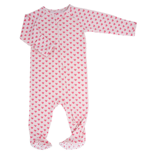 Pink Hearts Zipper Footie