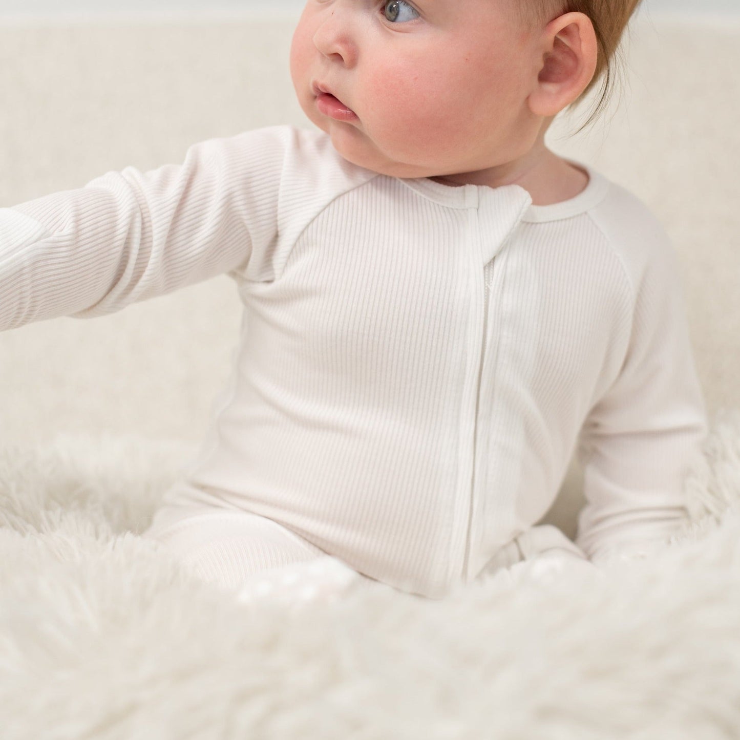 Zipper Footie Pure White Rib