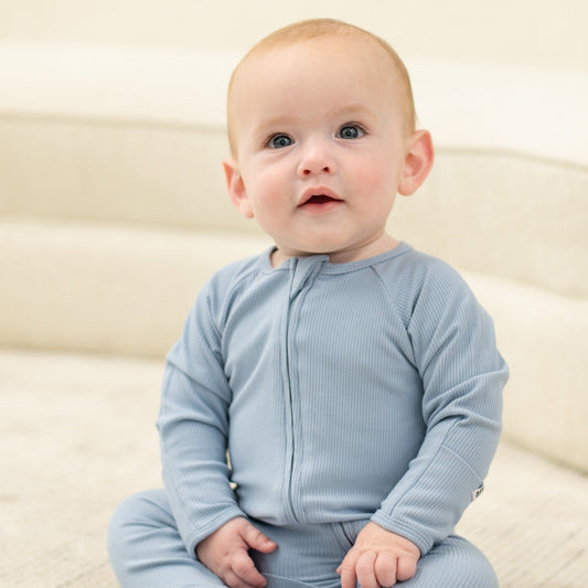 Zipper Footie Bashful Blue Rib